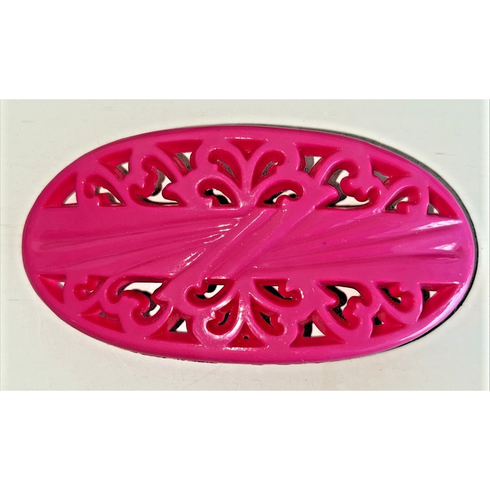 Vintage Barrette Hair Clip 80s Hot Pink Acrylic Plastic Made in Taiwan